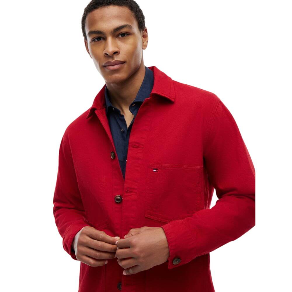 Tommy Hilfiger Washed Flag Embroidery Denim Chore Jacket